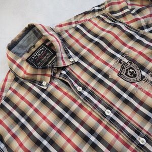 Claudio Campione Sz M Men's Casual Plaid Button Down Shirt - Red, Black, Tan